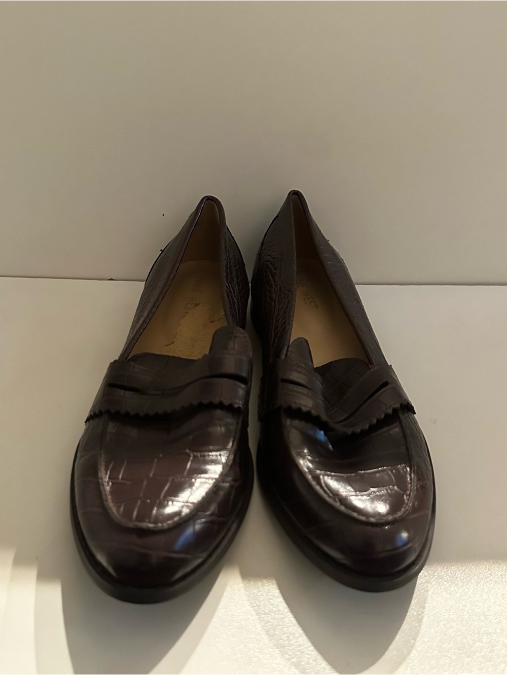 Nine West Berg Slip-On Penny Loafers Dark Brown Croco Embossed Size 7M